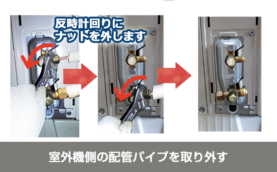 室外機側の配管パイプの取り外し