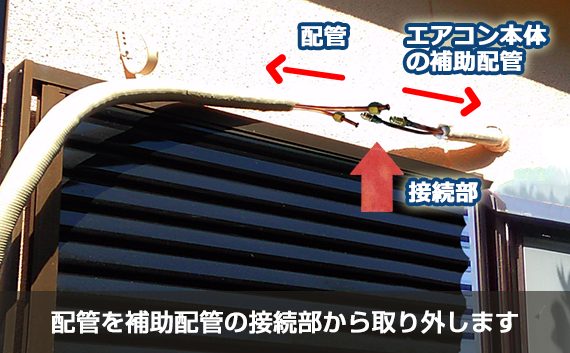 配管を補助配管の接続部から外す